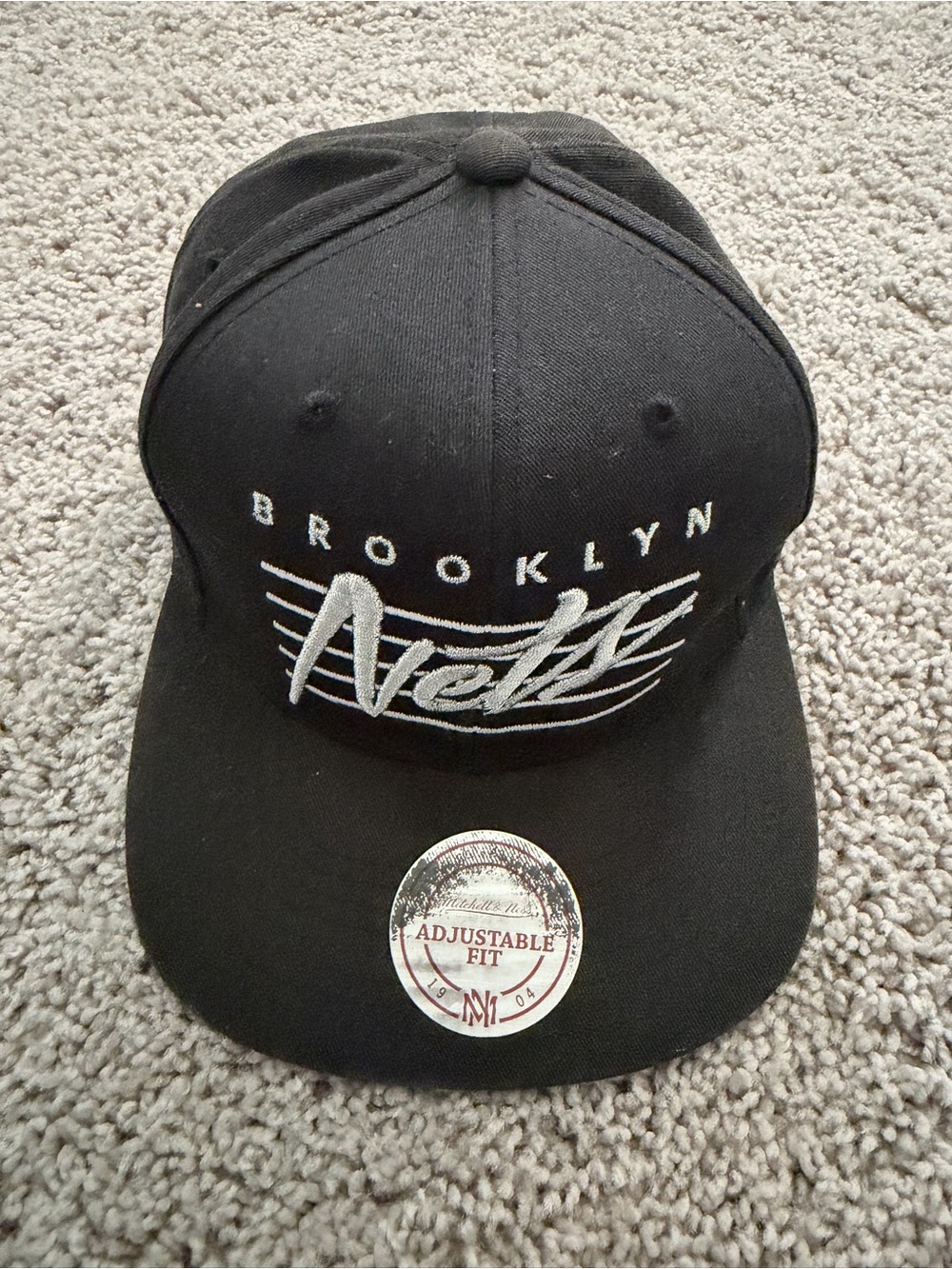 Mitchell & Ness Brooklyn Nets Black and White Script Snapback